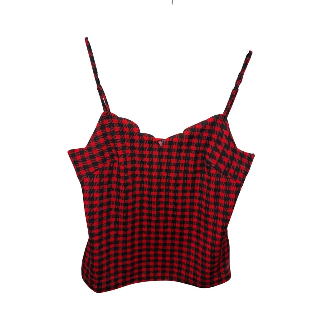 Shein Red/Black Gingham Check Camisole Top, Size L, Sweetheart Neck, Spaghetti